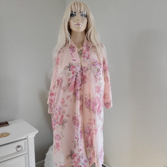 Floral vintage silky open kimono pastel festival - Picture 9 of 9